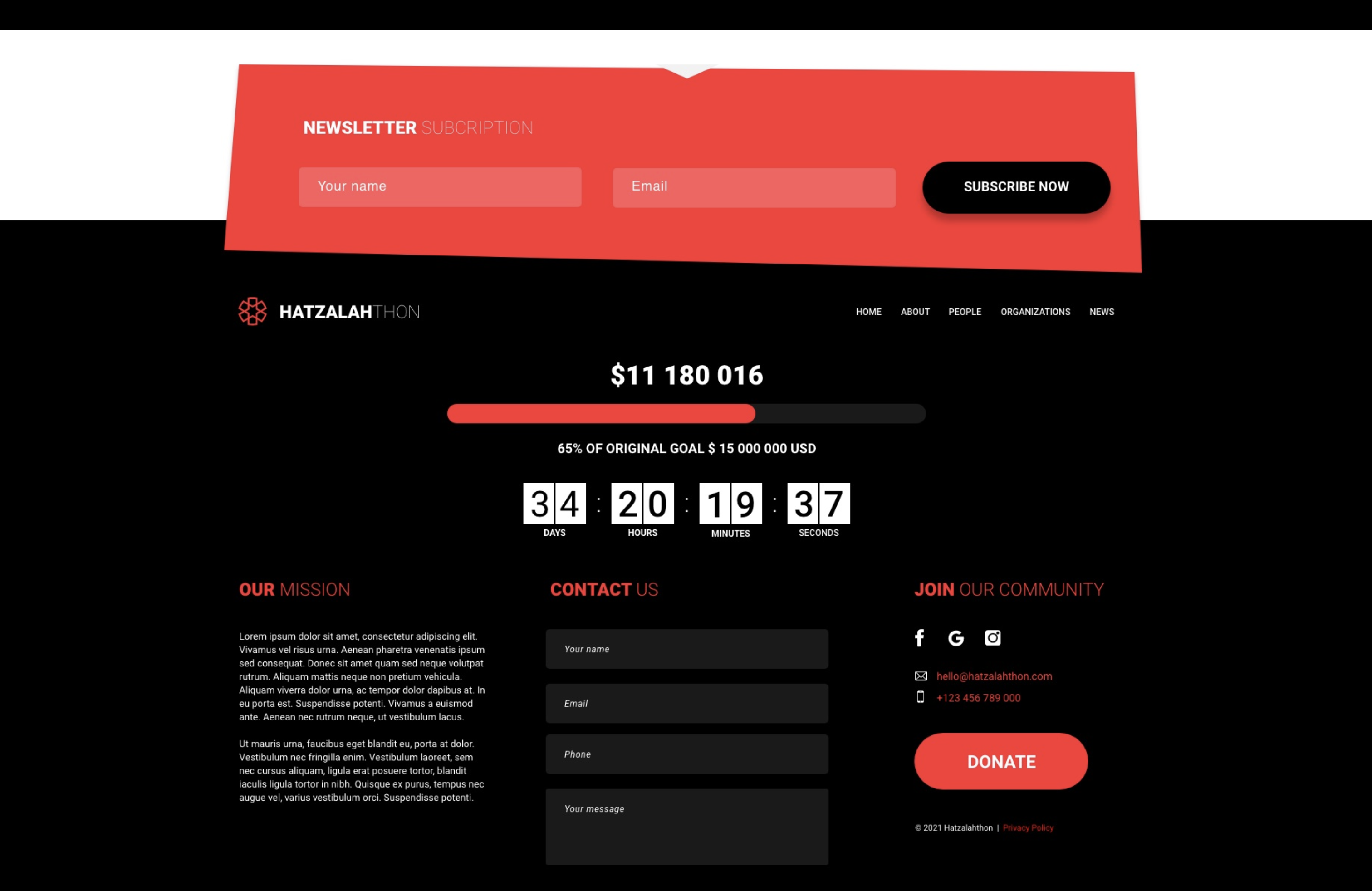 Team creation & fundraising page
